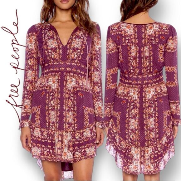 FREE PEOPLE Women’s Bridgette Mini Dress in Berry Combo in the Size Large - Picture 5 of 16